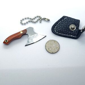 Mini Pickaxe Knife Keychain Stainless Steel Tiny Axe Pocket Knife w/ Case Gift